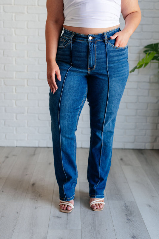 Campbell High Rise Center Seam Detail Straight Jeans