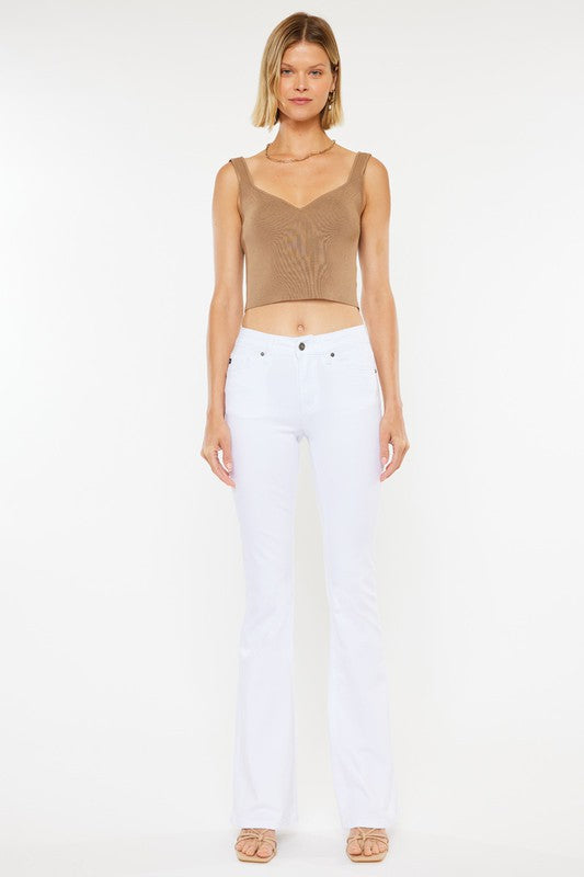 Kan Can Mid-Rise White Flare Jeans