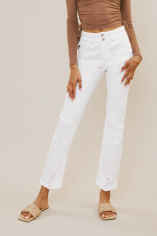 Kan Can High Rise Slim Straight Jeans in White