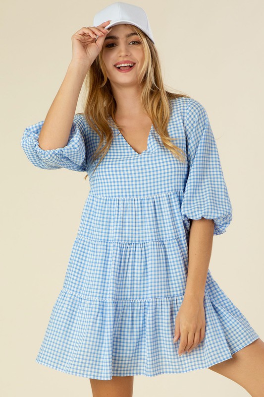 Gingham checked tiered dress (2 Colors)