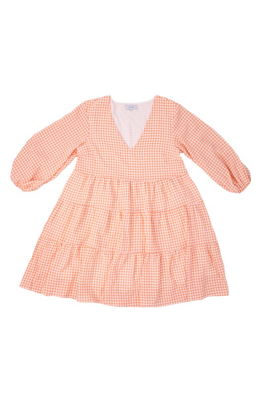Gingham checked tiered dress (2 Colors)
