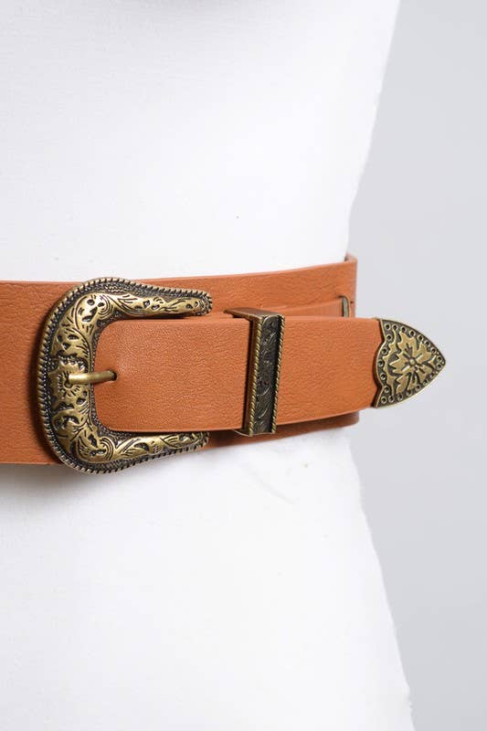 Double Western Buckle Belt: Camel