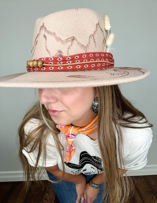 Western Burned Wide Brim Fedora Hat | Flowers, antlers