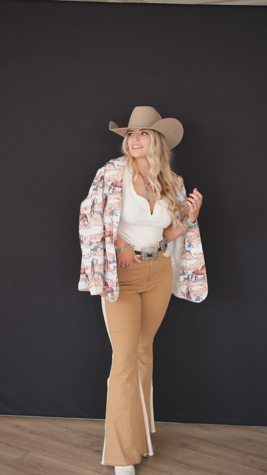 Cowgirl Color Block Flare Jeans