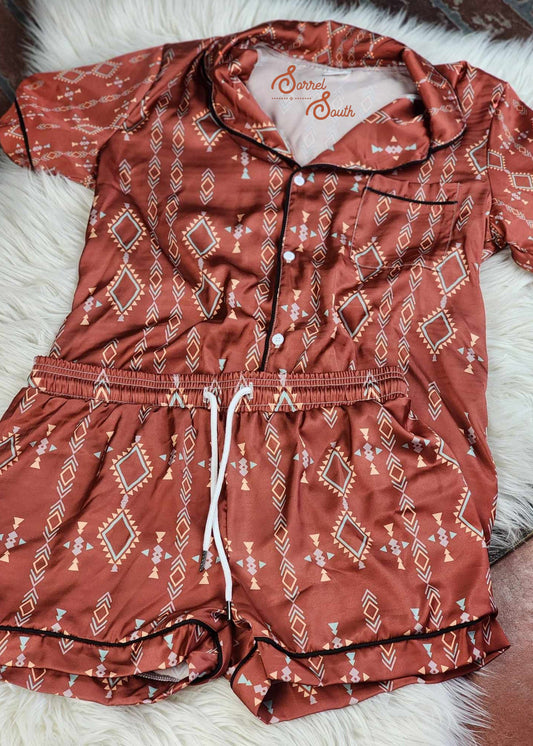 PRE-SALE Rust Aztec Silky Pajama Set