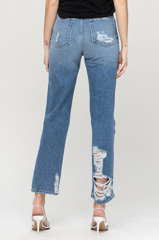 Flying Monkey Super High Rise Tattered Ankle Straight Jeans