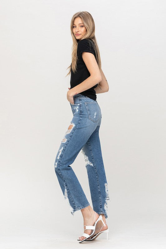 Flying Monkey Super High Rise Tattered Ankle Straight Jeans