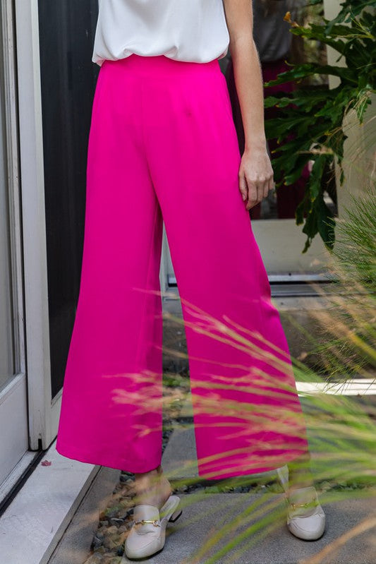 Solid Wide Leg Pants in Hot Pink