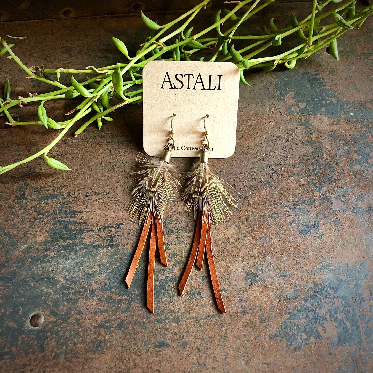 Feather Mini Earrings - Rust/Pheasant