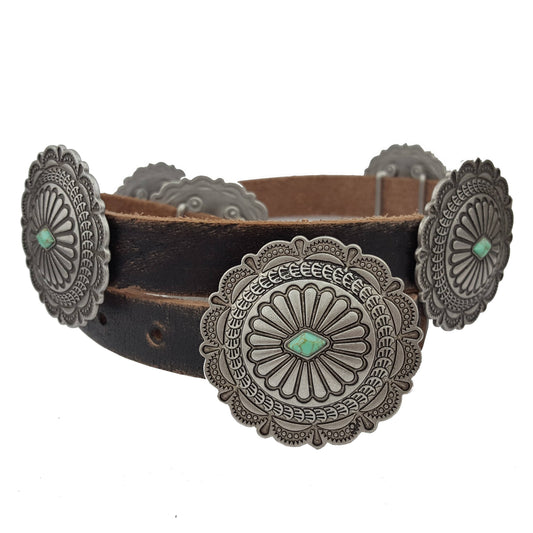 40" Western Genuine Distressed Leather belt w. Round concho