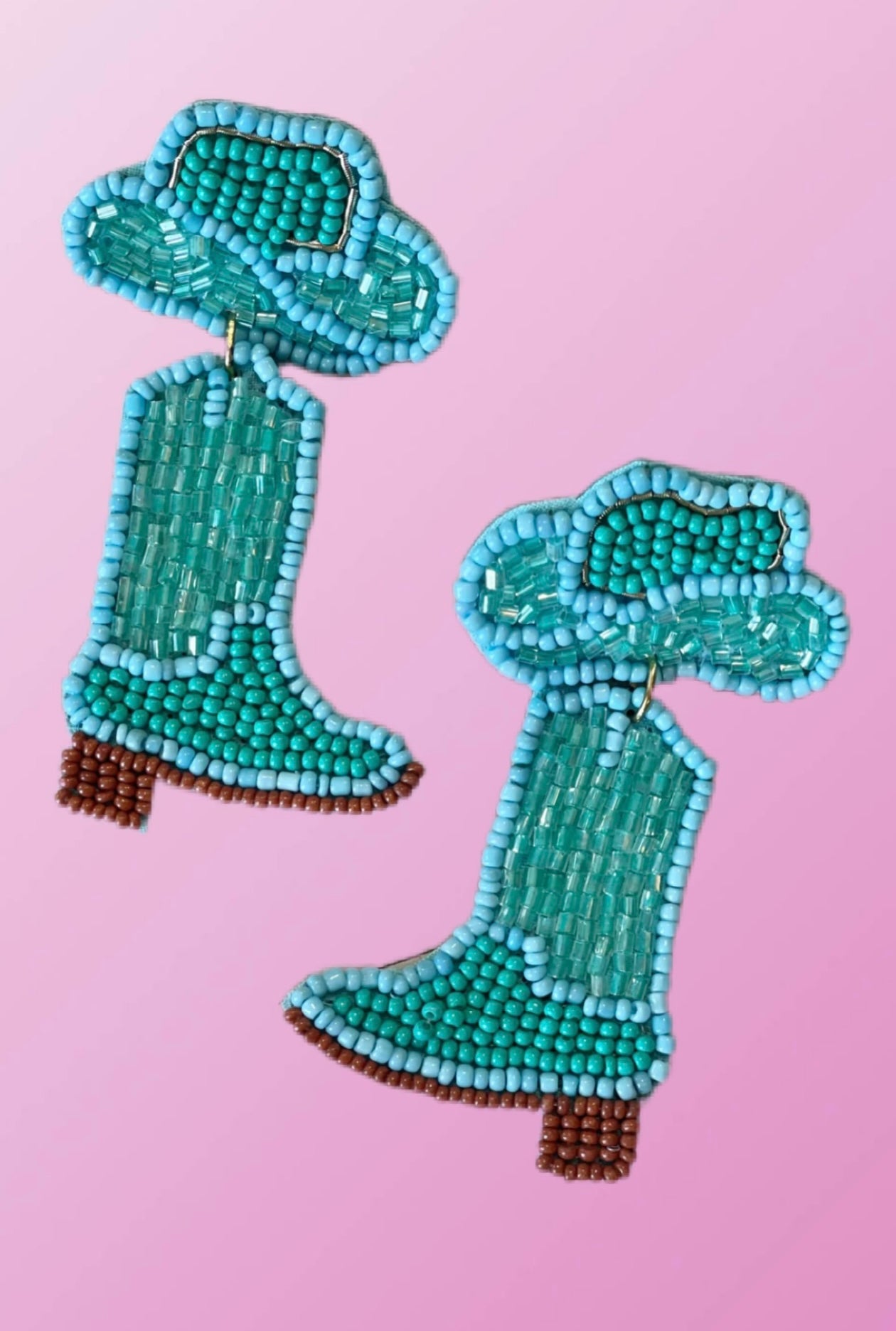 cowgirl boot seed bead earrings, turquoise