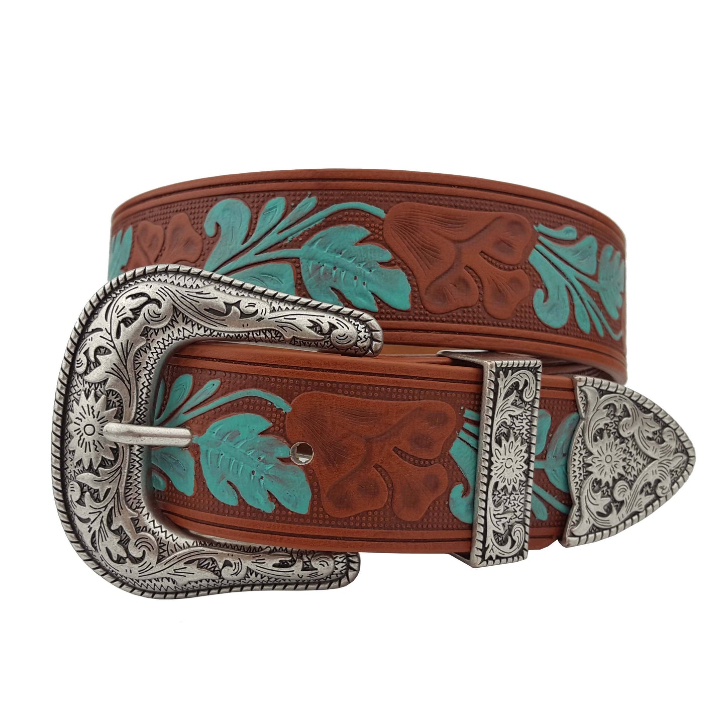 Western Hand painted Tooled Brown Belt