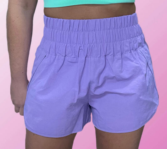 smocked windbreaker shorts, lavender