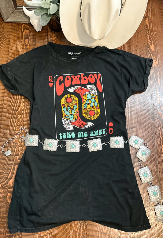 Cowboy Boots Take Me Away Graphic T-Shirt Dress