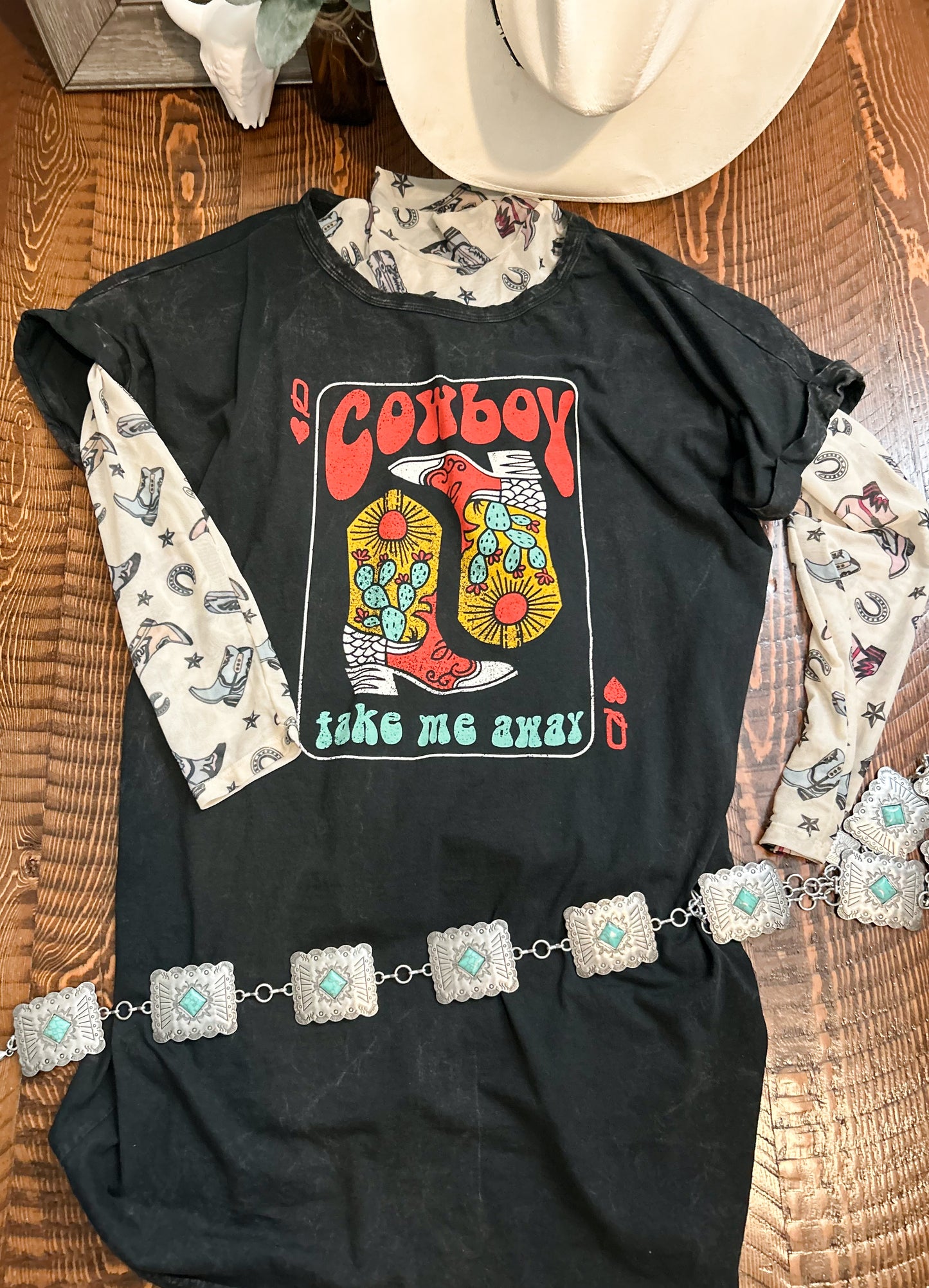 Cowboy Boots Take Me Away Graphic T-Shirt Dress