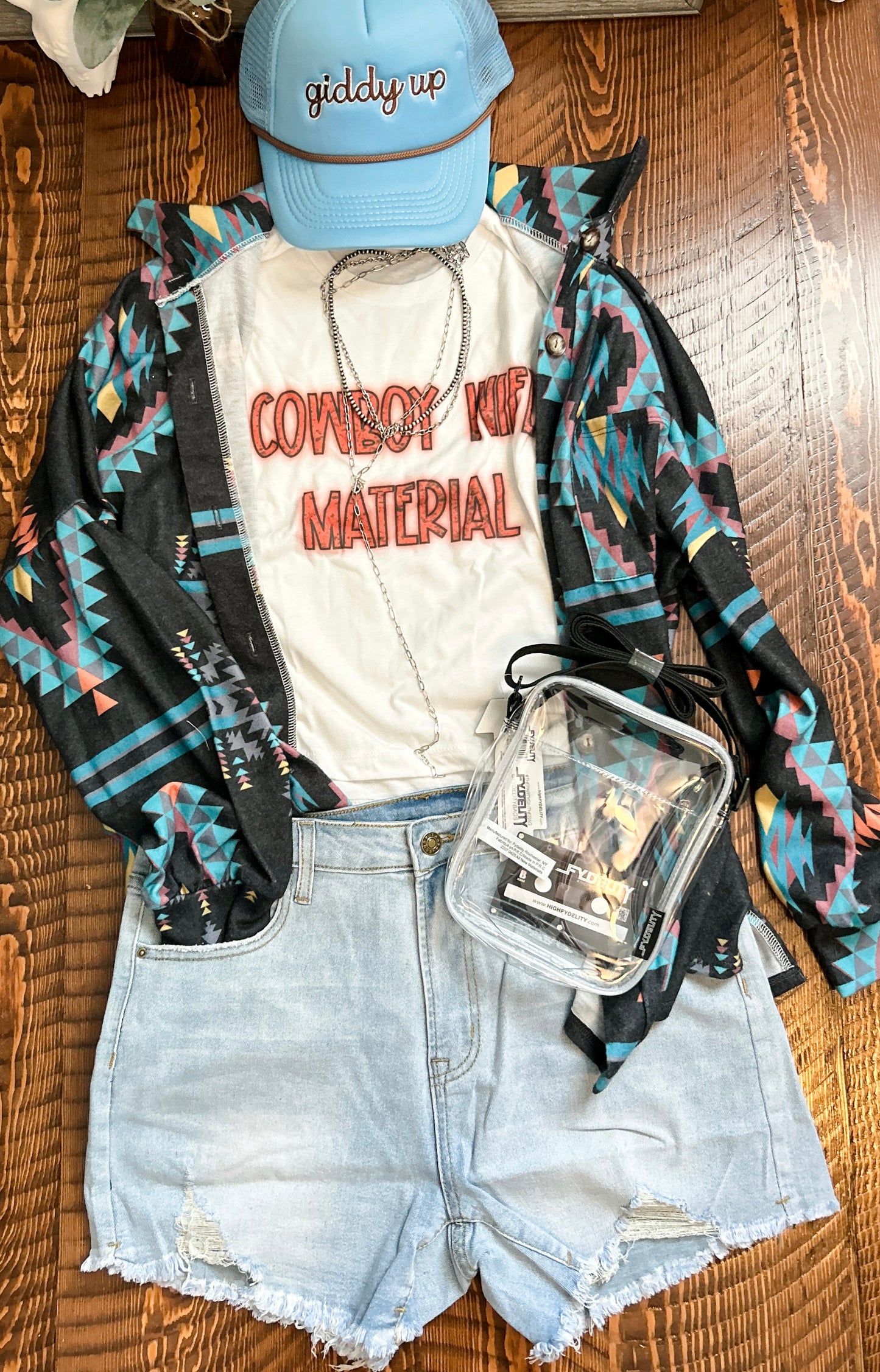 Red Neon Cowboy Wife Material Cropped Tee
