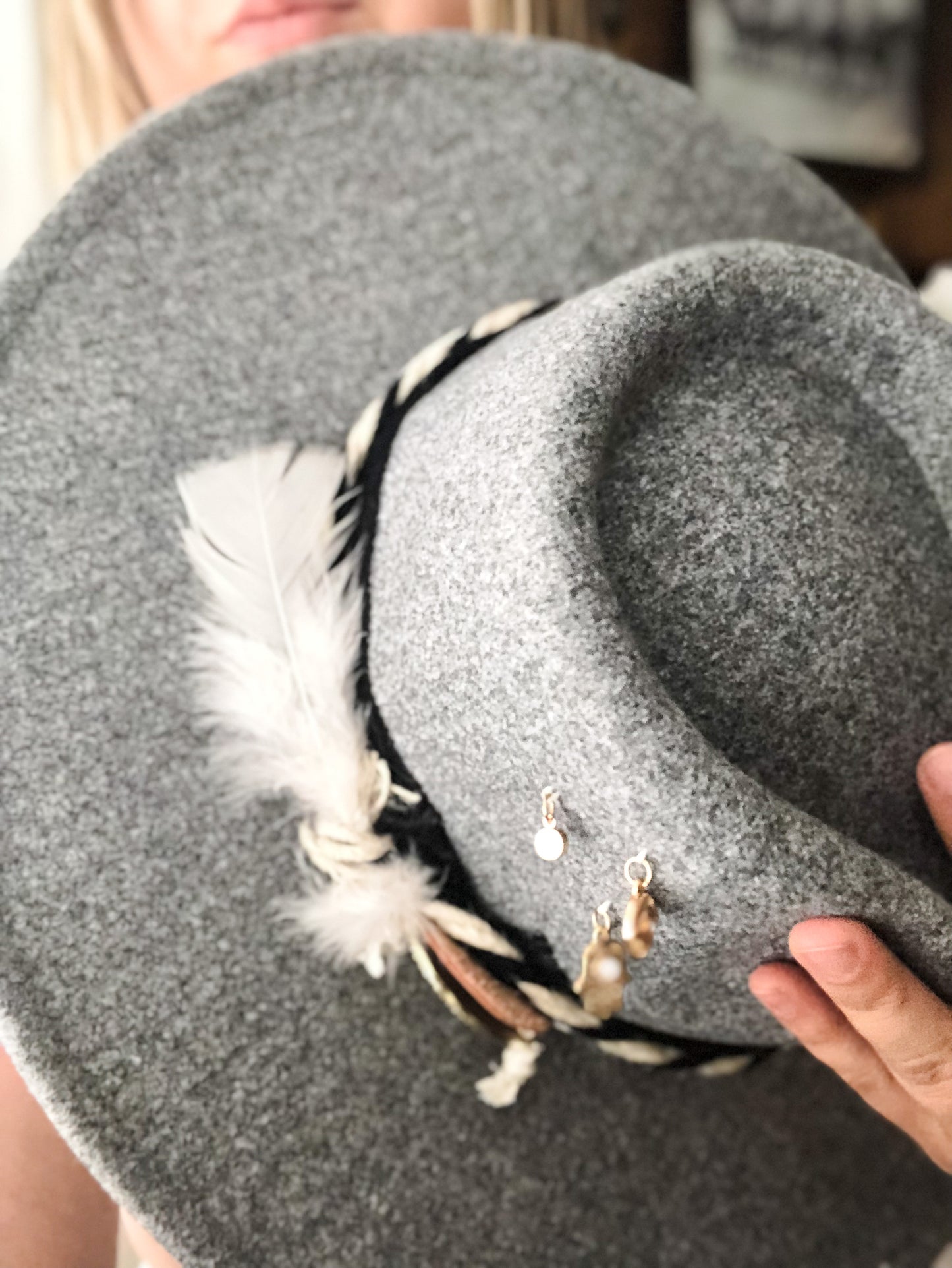 Feathered Rancher's Hat w Embellished Charms Hat Band