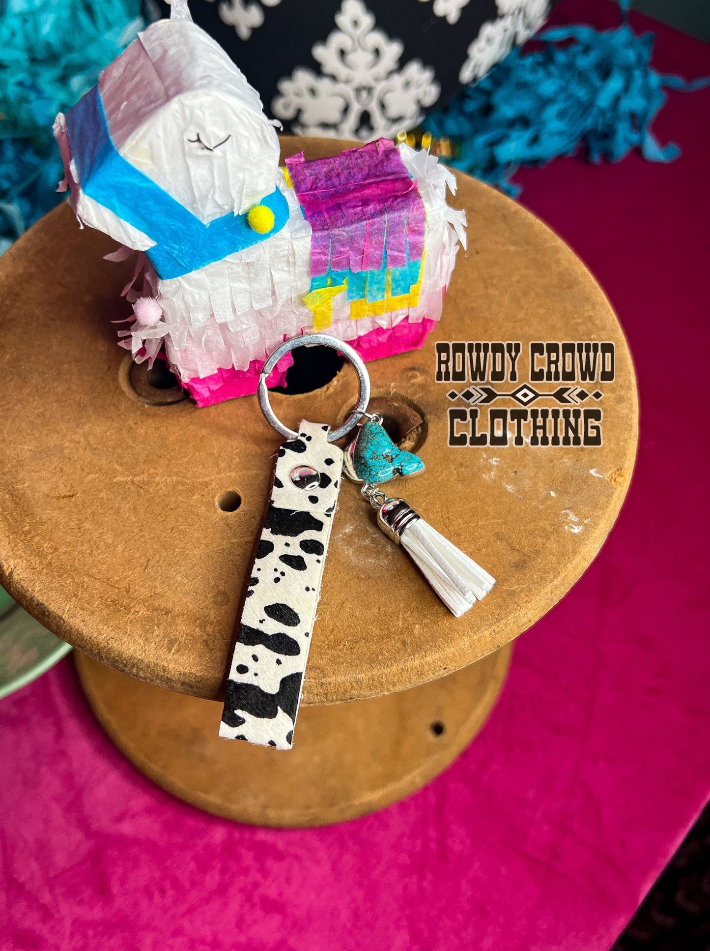 western accessories, western keychains, western key chain, cowgirl keychain, western key rings, western style keychains, wholesale clothing and jewelry, wholesale accessories, western wholesale, western cowhide print, western cow print, turquoise, cowhide print, cow print, cowhide keychains