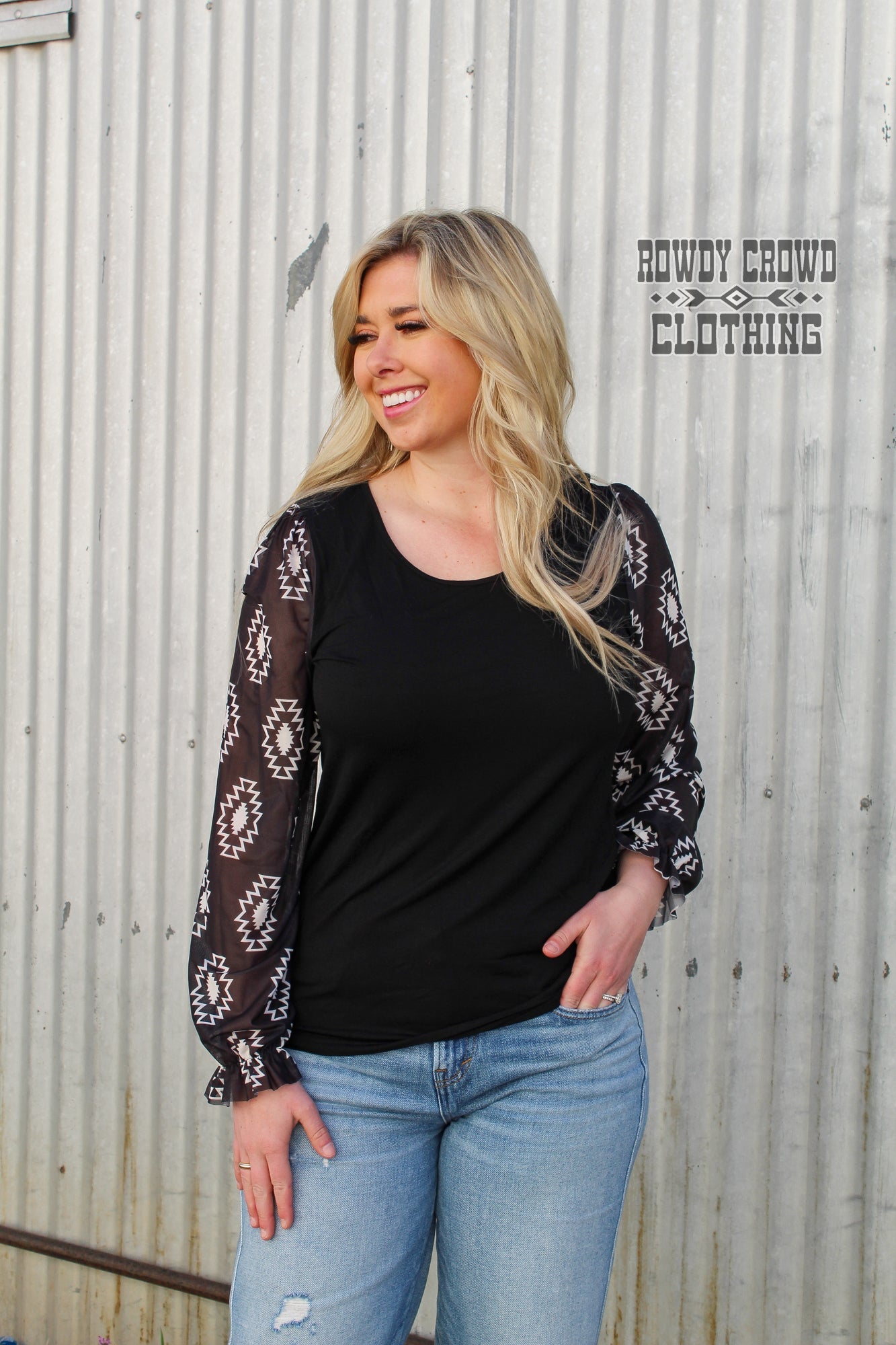 Western Tops, Western Apparel, Western Fashion, Western Boutique, Mesh Sleeves, Aztec Print, Western Wholesale, Wholesale Clothing