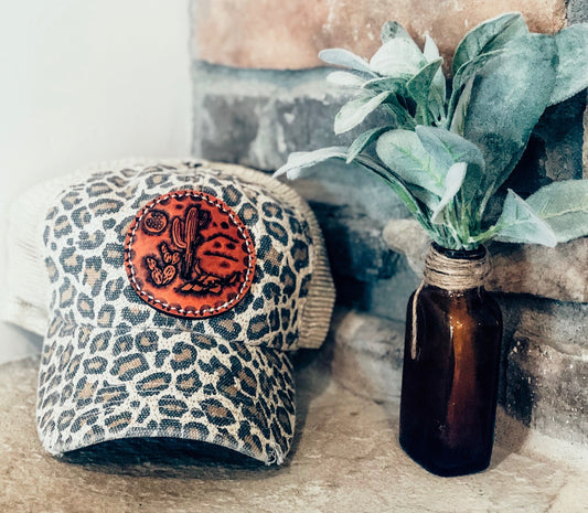 Leopard Cactus Leather Patch Hat