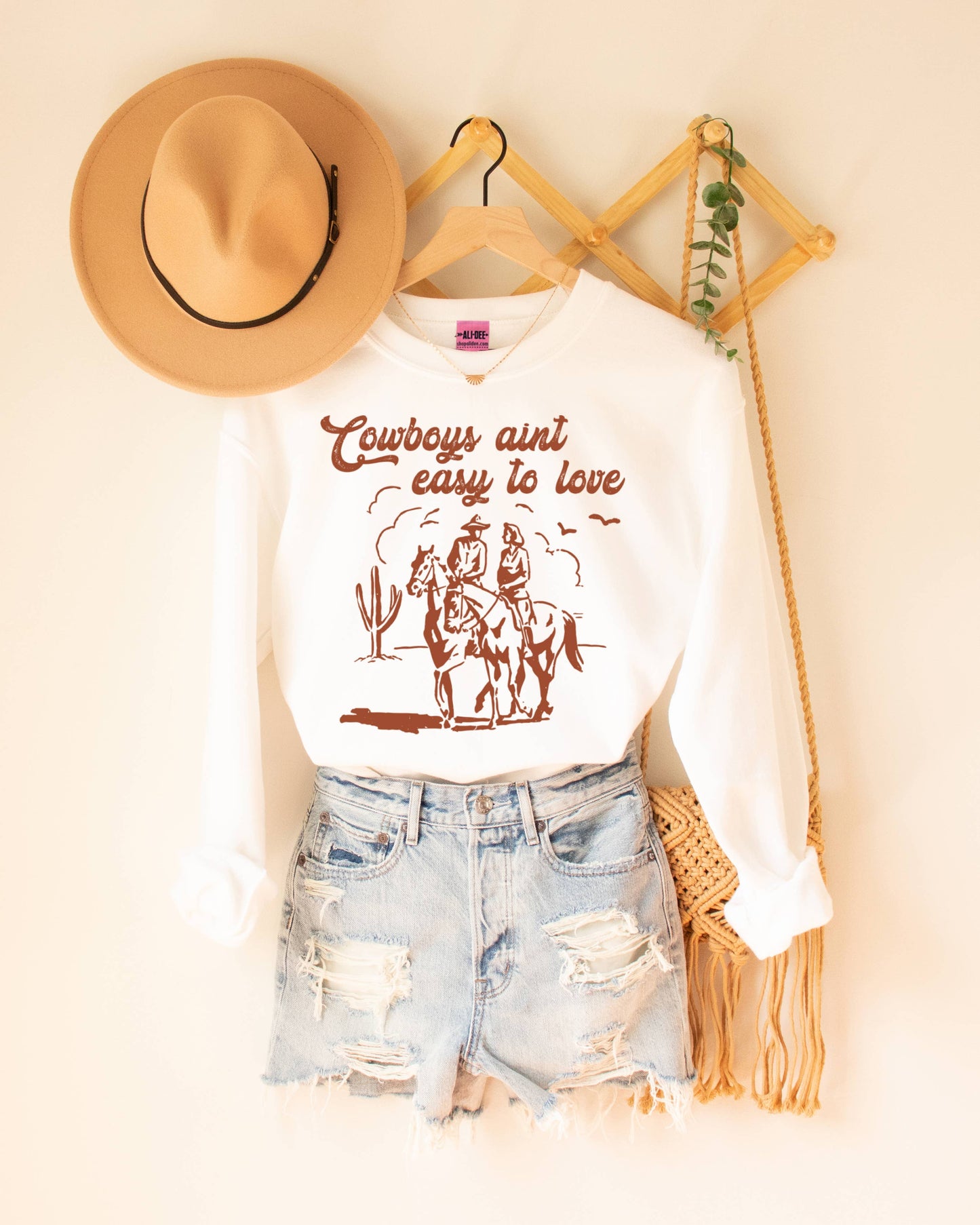 Cowboys Ain't Easy to Love Sweatshirt - White