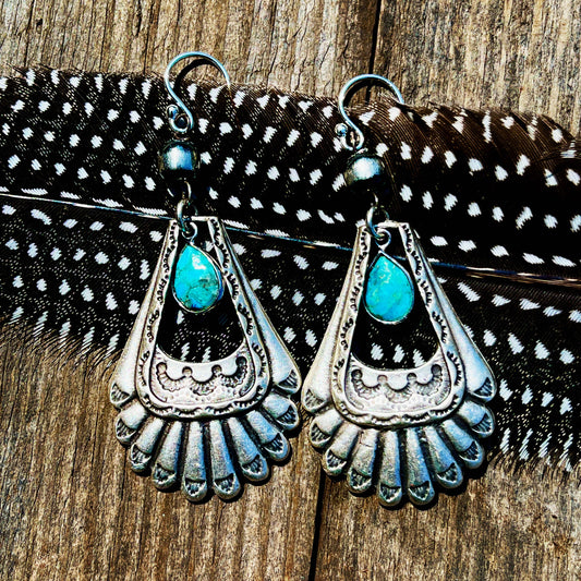 Western Sterling Silver and Turquoise Feather Buckle Earrings