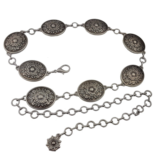 Plus Size : Western-Inspired Floral Concho Chain belt