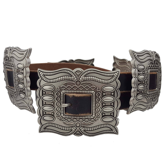 Western Silver Rectangular Concho Leather Belt
