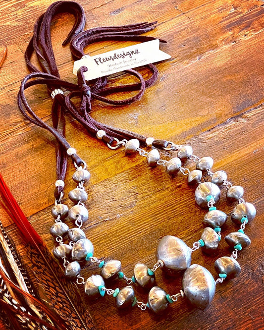Silver Bicone and Kingman Turquoise Necklace