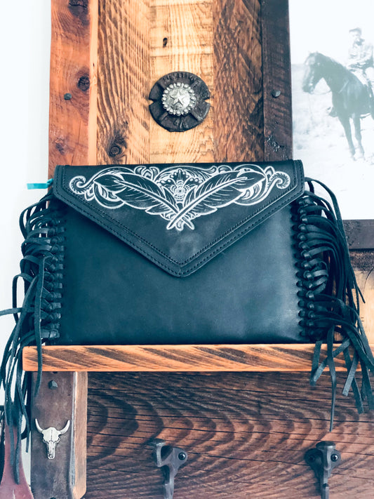 Montana West Genuine Leather Clutch/Crossbody - Black